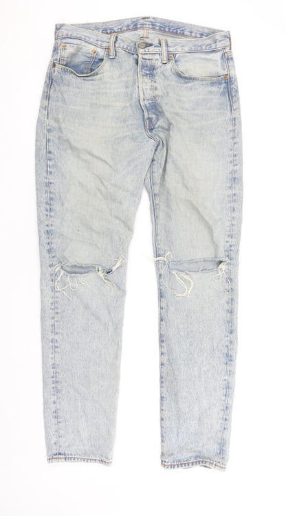 Levi's 501 CT Men's Light Blue Distressed Straight Denim Jeans W33 L34