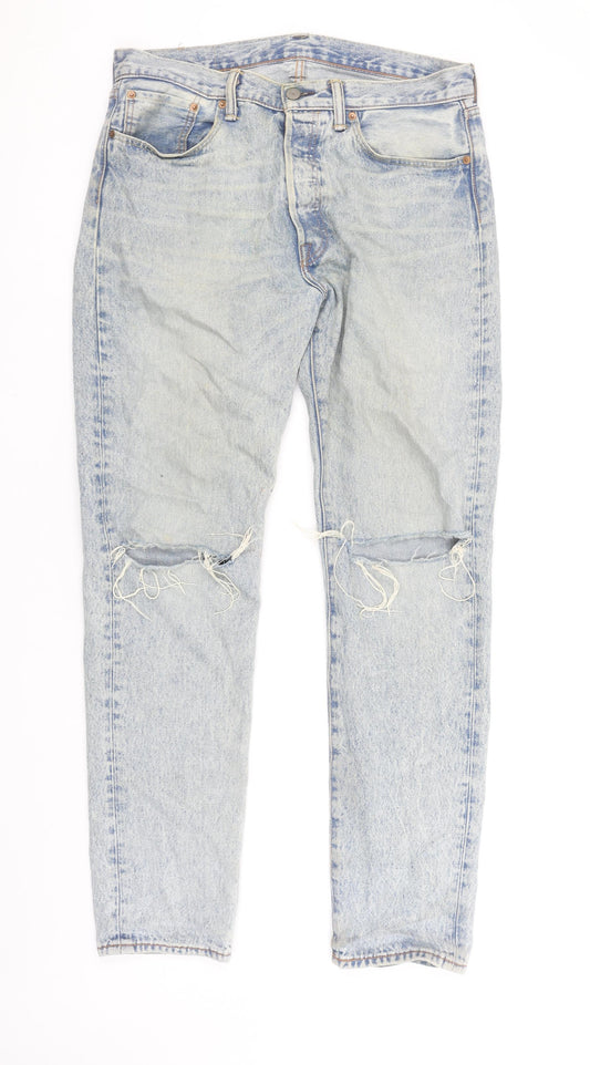 Levi's 501 CT Men's Light Blue Distressed Straight Denim Jeans W33 L34