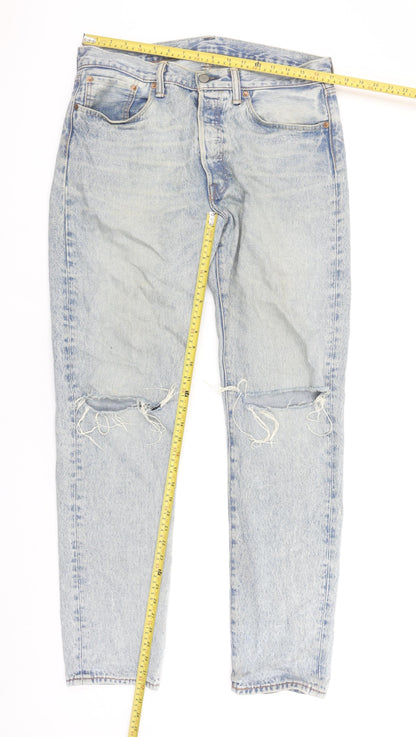 Levi's 501 CT Men's Light Blue Distressed Straight Denim Jeans W33 L34