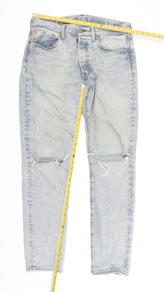 Levi's 501 CT Men's Light Blue Distressed Straight Denim Jeans W33 L34