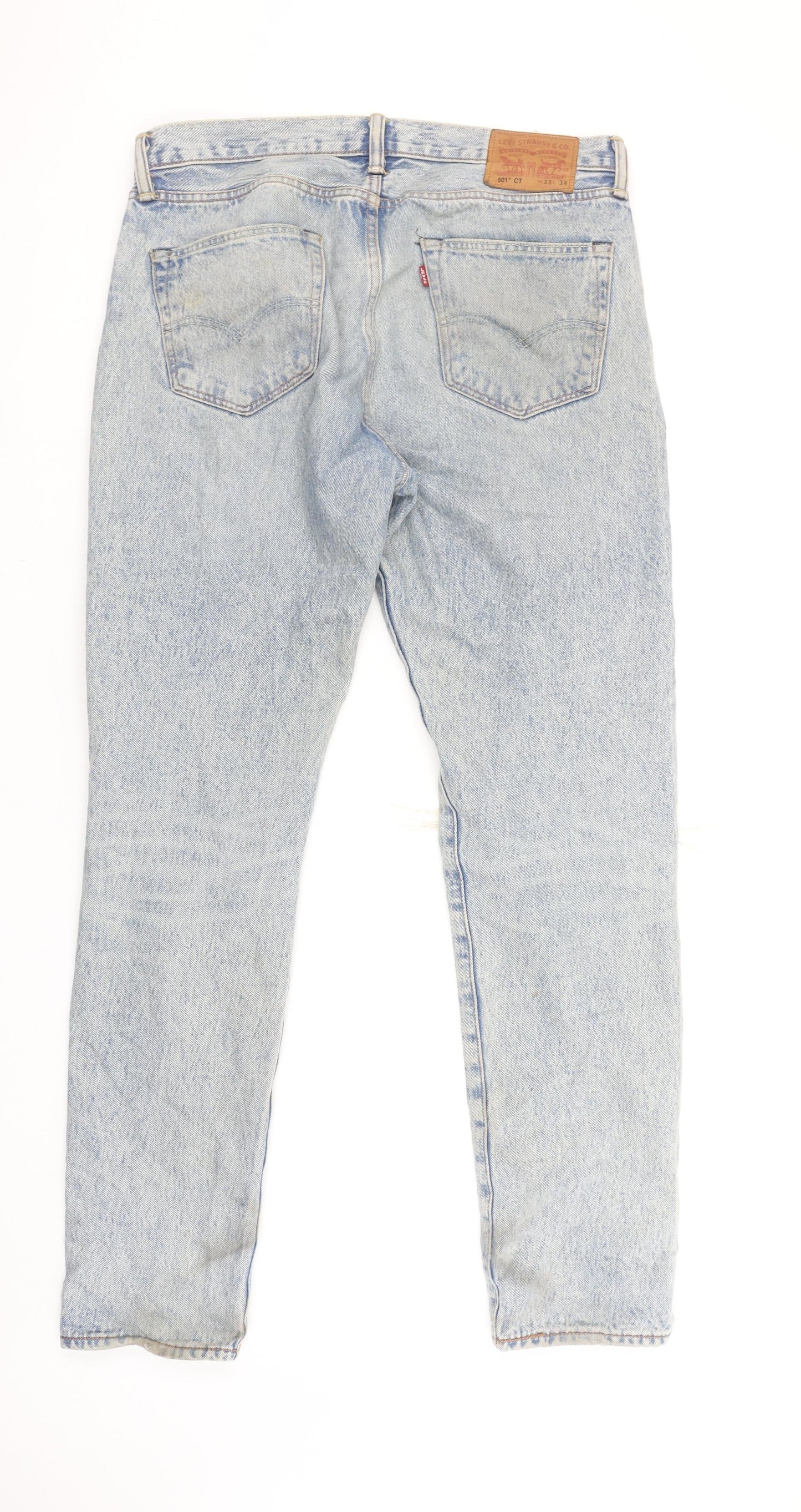 Levi's 501 CT Men's Light Blue Distressed Straight Denim Jeans W33 L34