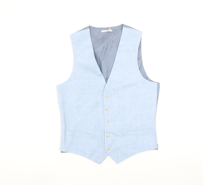 Marks and Spencer Men's Light Blue Linen Waistcoat Size 36 Regular