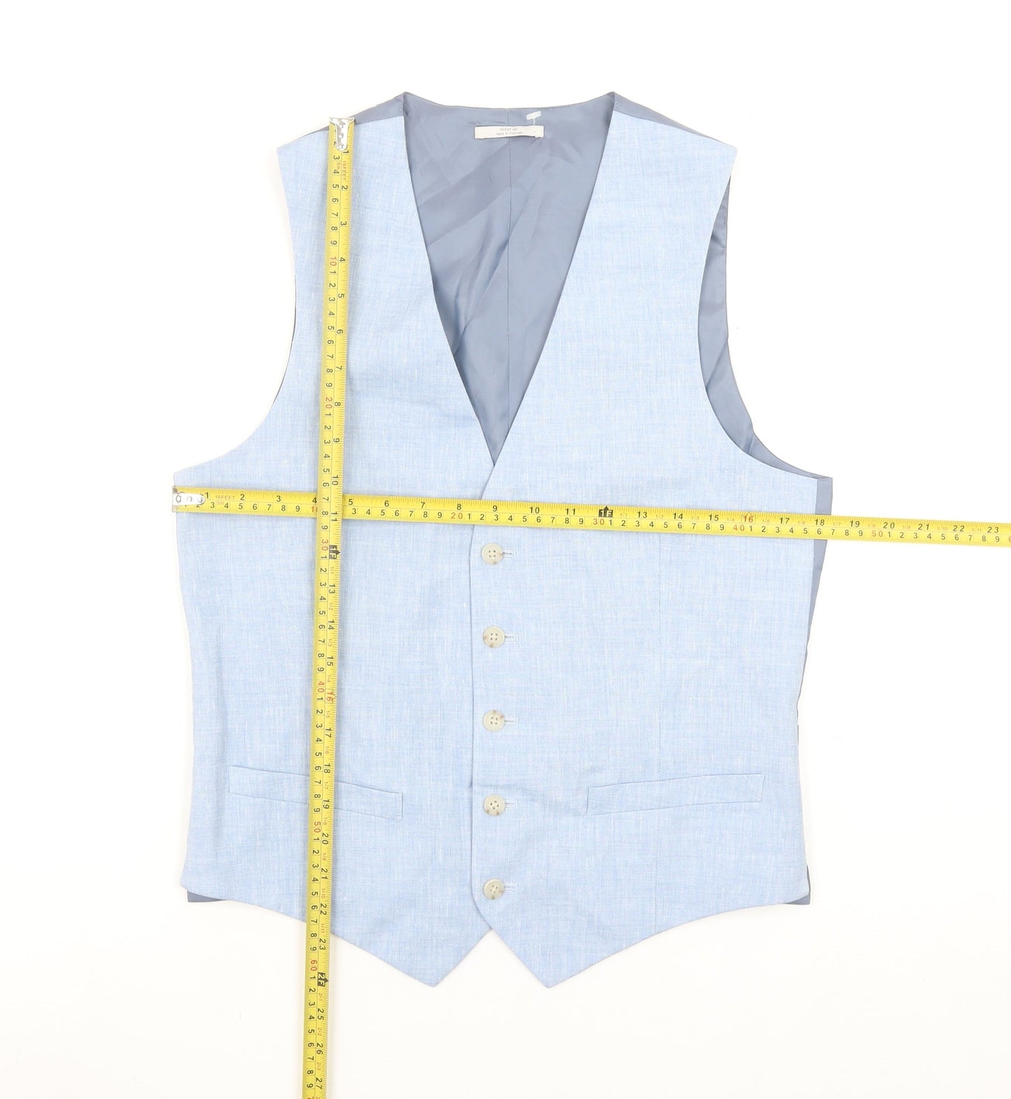 Marks and Spencer Men's Light Blue Linen Waistcoat Size 36 Regular