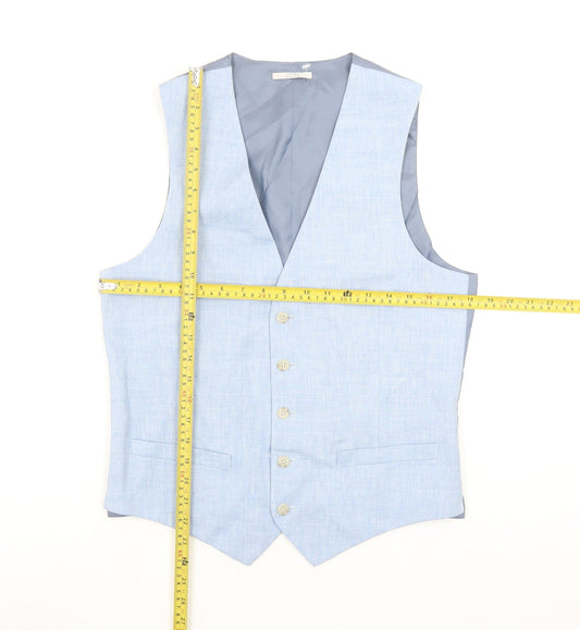 Marks and Spencer Men's Light Blue Linen Waistcoat Size 36 Regular
