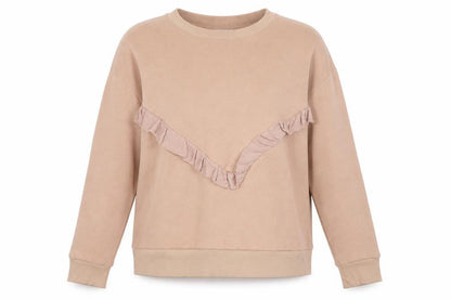 MNG Women’s Beige Ruffle Crew Neck Pullover Sweatshirt Size 14