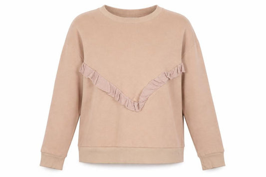 MNG Women’s Beige Ruffle Crew Neck Pullover Sweatshirt Size 14