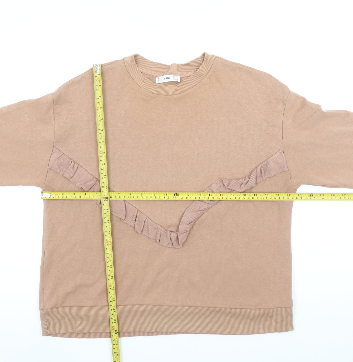 MNG Women’s Beige Ruffle Crew Neck Pullover Sweatshirt Size 14