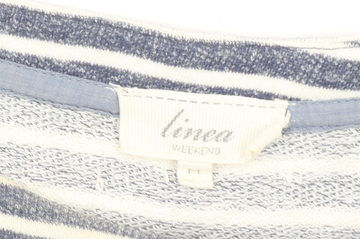 Linea Weekend Women’s Blue Striped Tunic Top M 3/4 Sleeve Boat Neck