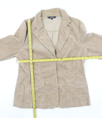 Maine New England Women's Beige Corduroy Blazer UK 14 Single Breasted Jacket