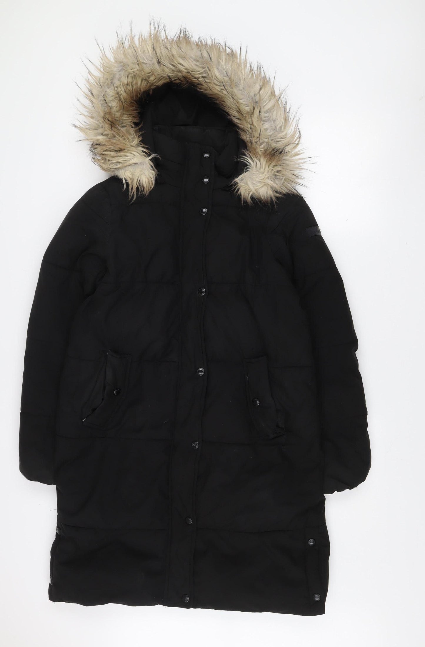 Sam Edelman Women’s Black XS Long Hooded Parka Coat Faux Fur Trim