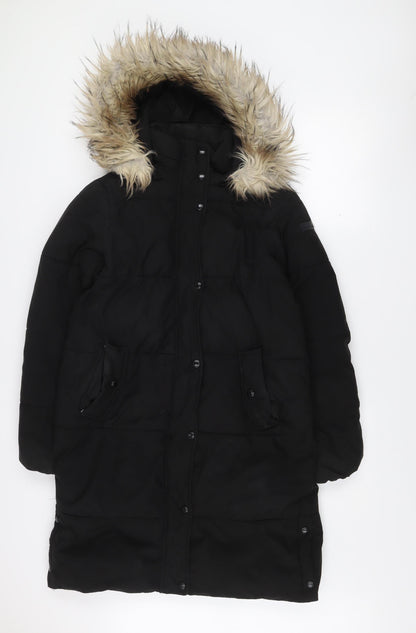 Sam Edelman Women’s Black XS Long Hooded Parka Coat Faux Fur Trim