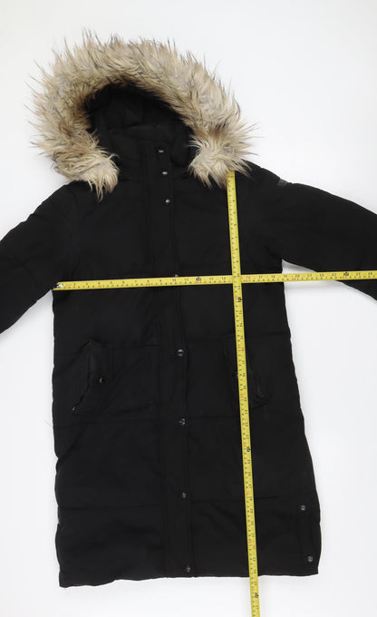 Sam Edelman Women’s Black XS Long Hooded Parka Coat Faux Fur Trim