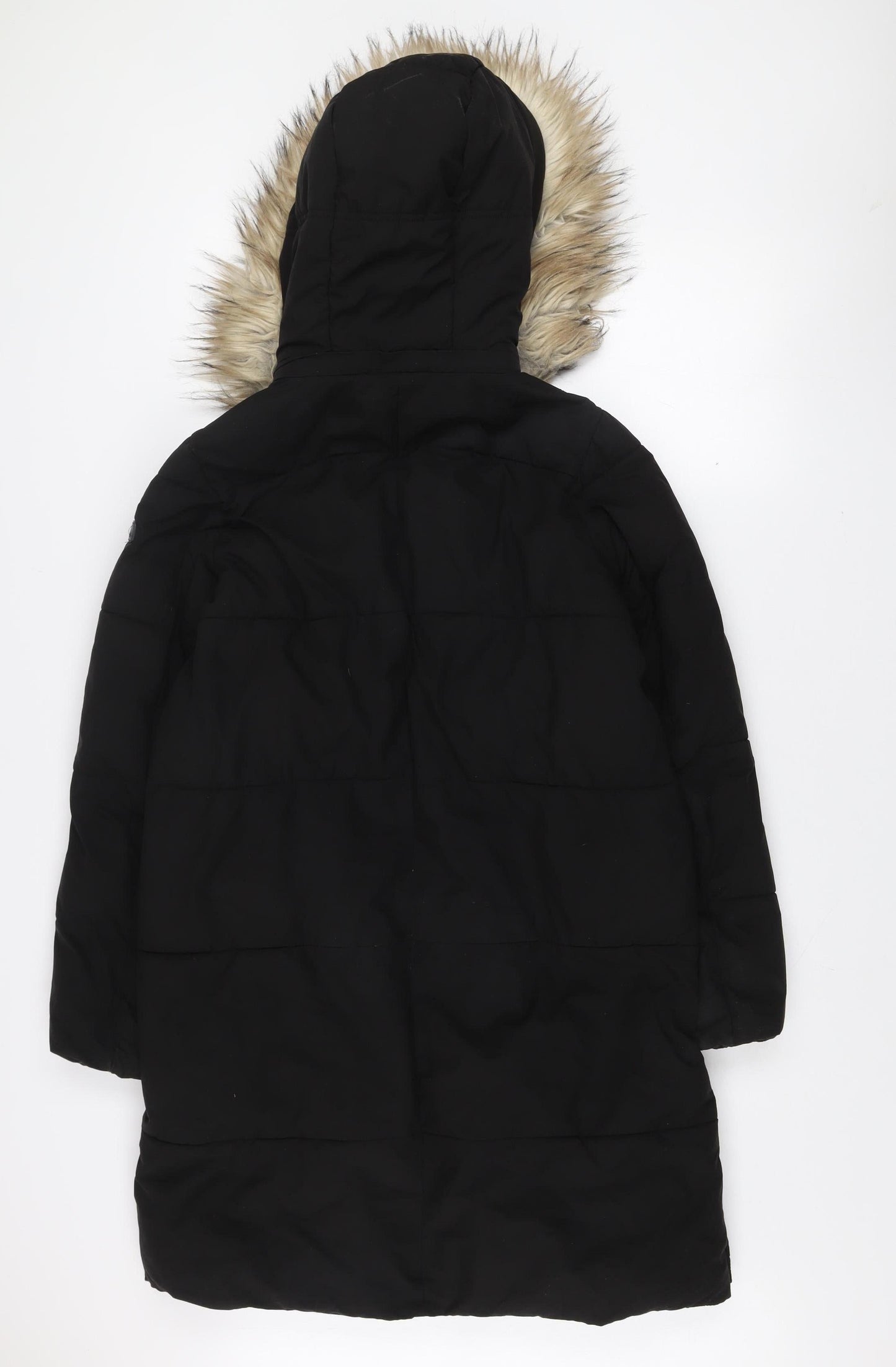 Sam Edelman Women’s Black XS Long Hooded Parka Coat Faux Fur Trim