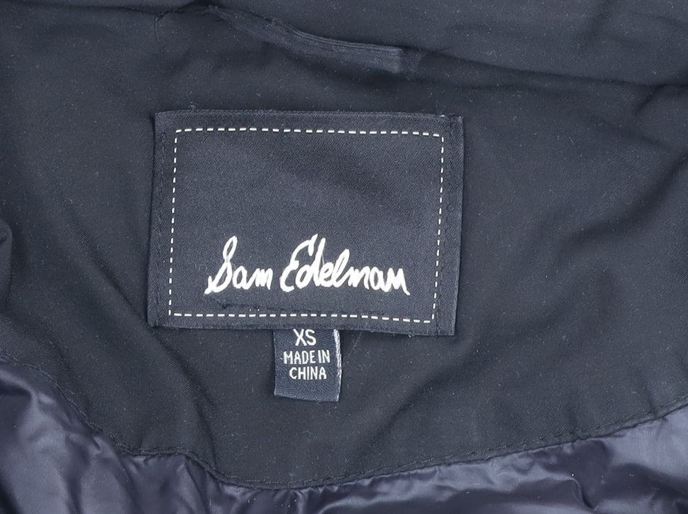 Sam Edelman Women’s Black XS Long Hooded Parka Coat Faux Fur Trim