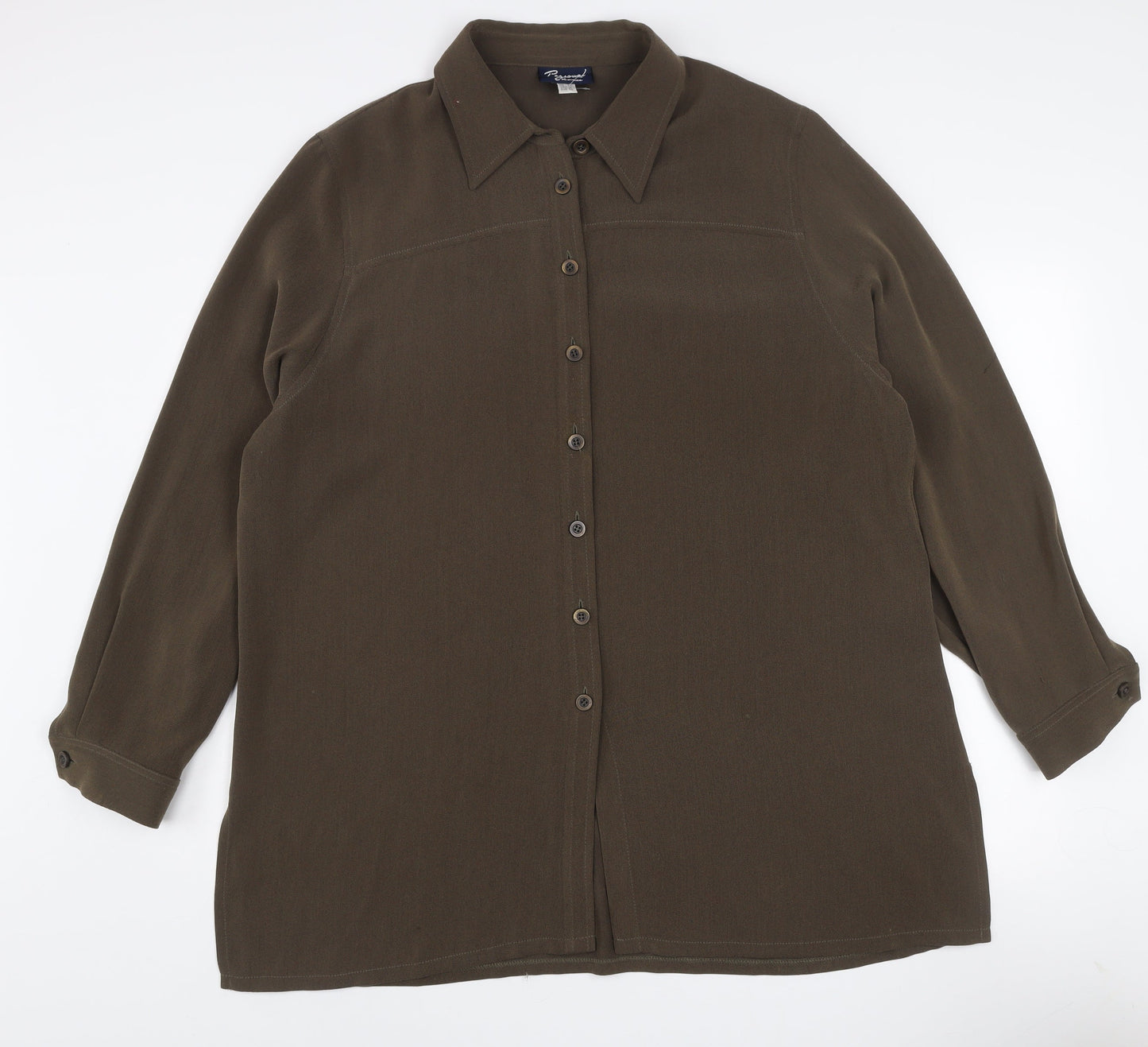 Personal Choice Women's Brown Button-Up Shirt UK 20 Long Sleeve Classic Style