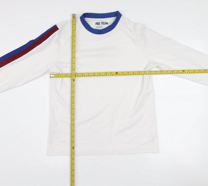 Paul Galvin Men’s White Long Sleeve Retro Colourblock Cotton T-Shirt Size M