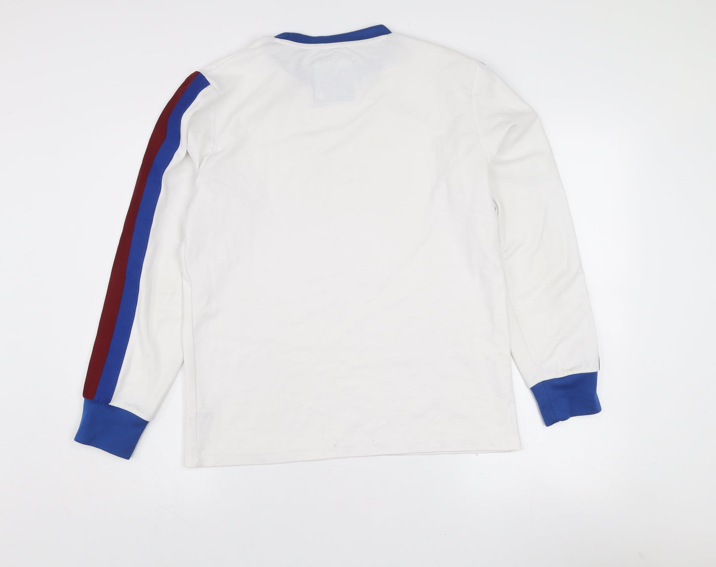 Paul Galvin Men’s White Long Sleeve Retro Colourblock Cotton T-Shirt Size M