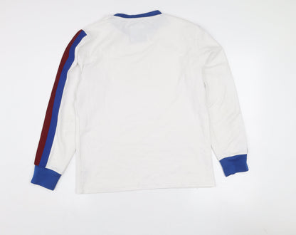Paul Galvin Men’s White Long Sleeve Retro Colourblock Cotton T-Shirt Size M