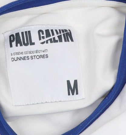 Paul Galvin Men’s White Long Sleeve Retro Colourblock Cotton T-Shirt Size M