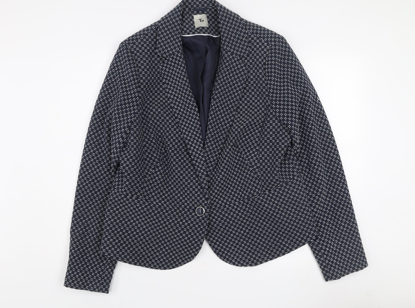 Tu Women Blue Check Blazer Size 22 Regular Fit Notch Lapel