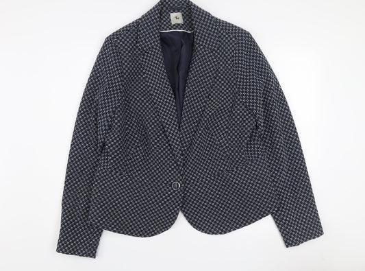 Tu Women Blue Check Blazer Size 22 Regular Fit Notch Lapel