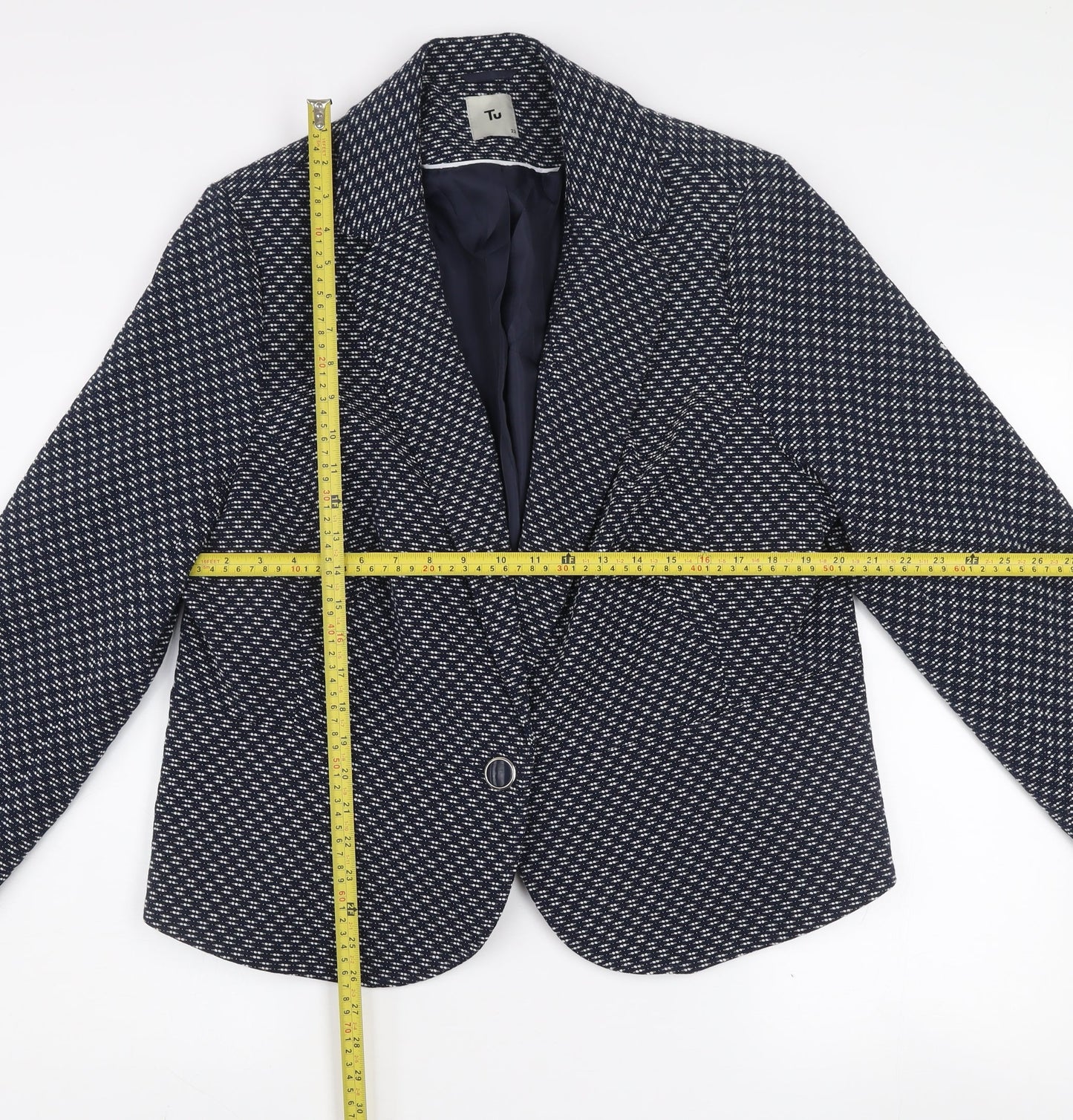 Tu Women Blue Check Blazer Size 22 Regular Fit Notch Lapel