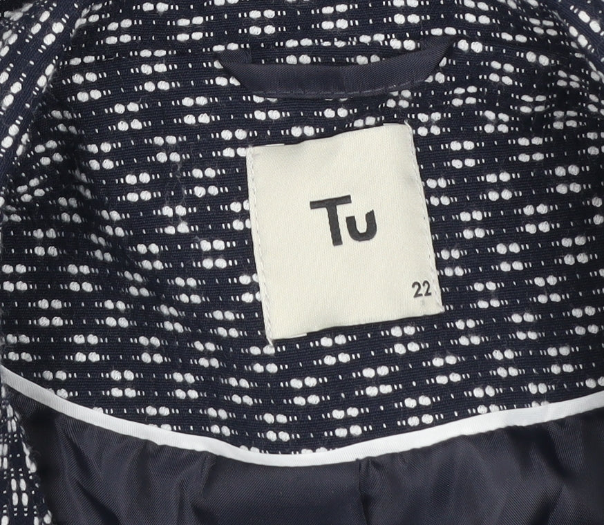 Tu Women Blue Check Blazer Size 22 Regular Fit Notch Lapel
