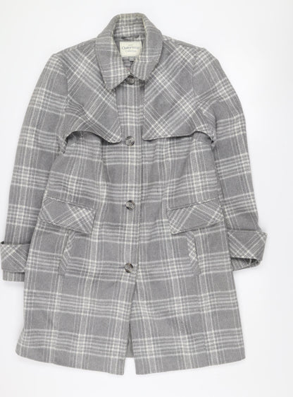 George Women Grey Check Wool Blend Mid-Length Coat Size 14