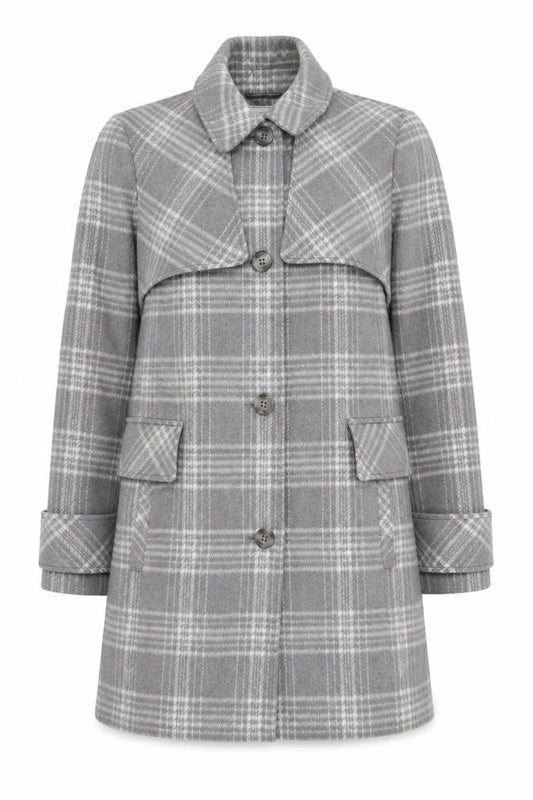 George Women Grey Check Wool Blend Mid-Length Coat Size 14