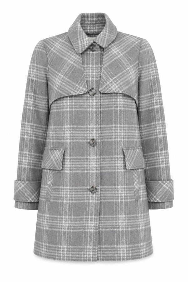 George Women Grey Check Wool Blend Mid-Length Coat Size 14