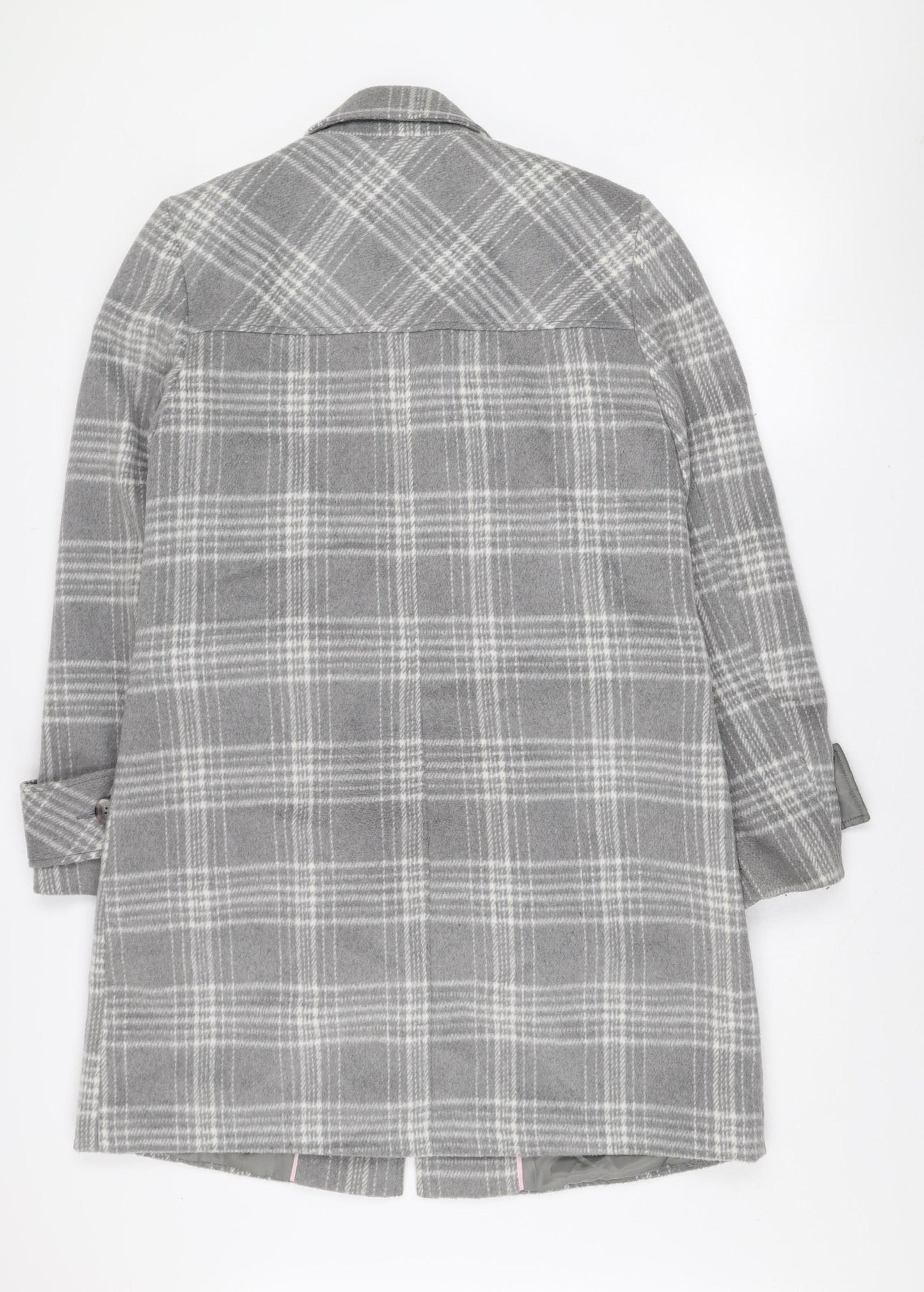 George Women Grey Check Wool Blend Mid-Length Coat Size 14