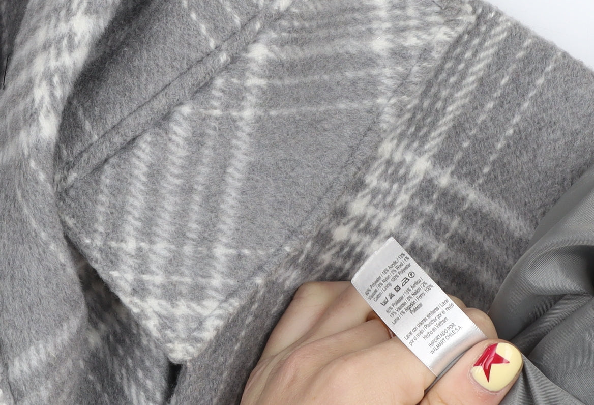 George Women Grey Check Wool Blend Mid-Length Coat Size 14