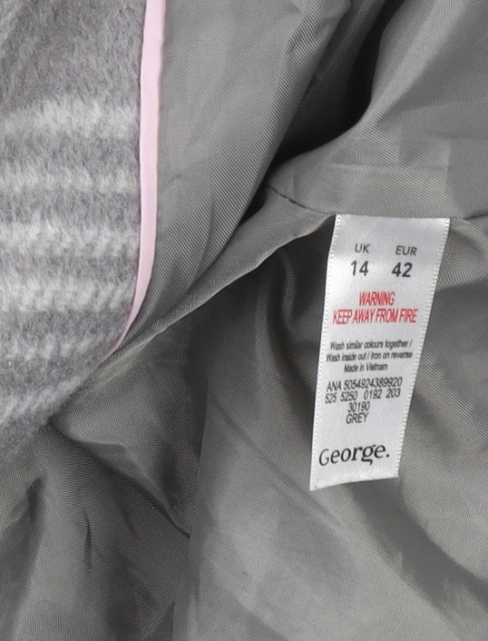 George Women Grey Check Wool Blend Mid-Length Coat Size 14