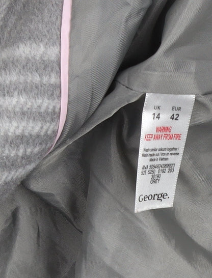 George Women Grey Check Wool Blend Mid-Length Coat Size 14
