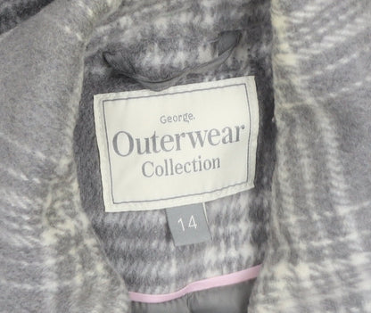 George Women Grey Check Wool Blend Mid-Length Coat Size 14