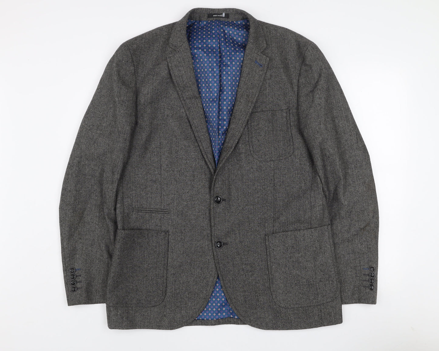 Cedar Wood State Men’s Grey Herringbone Wool Blend Slim Fit Blazer L