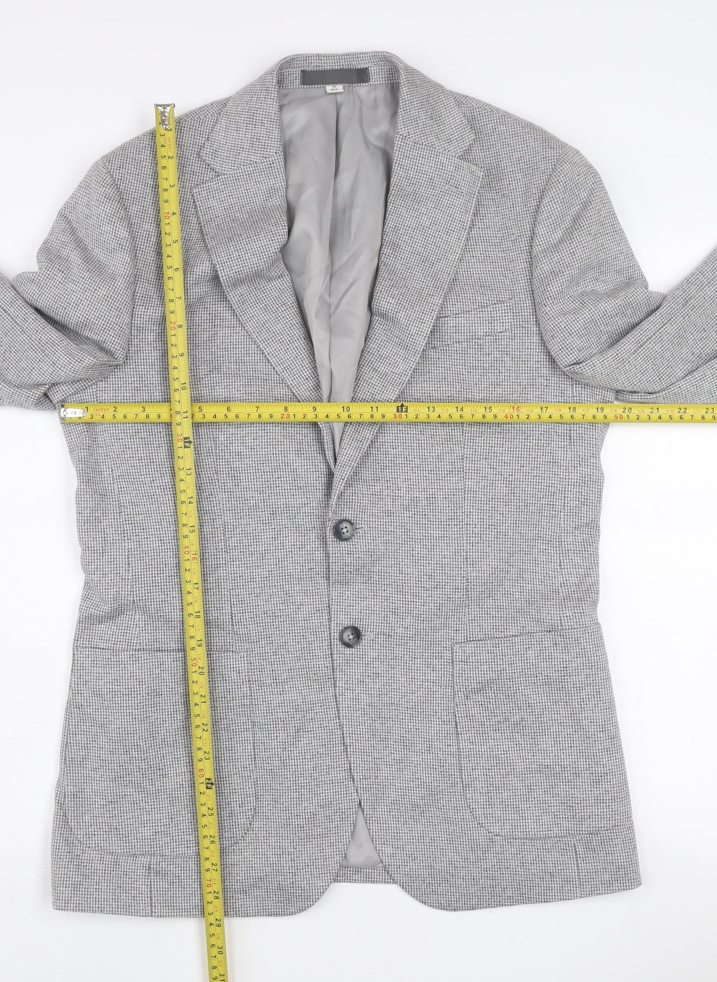 Marks and Spencer Men’s Grey Check Blazer Jacket 38R Cotton Blend