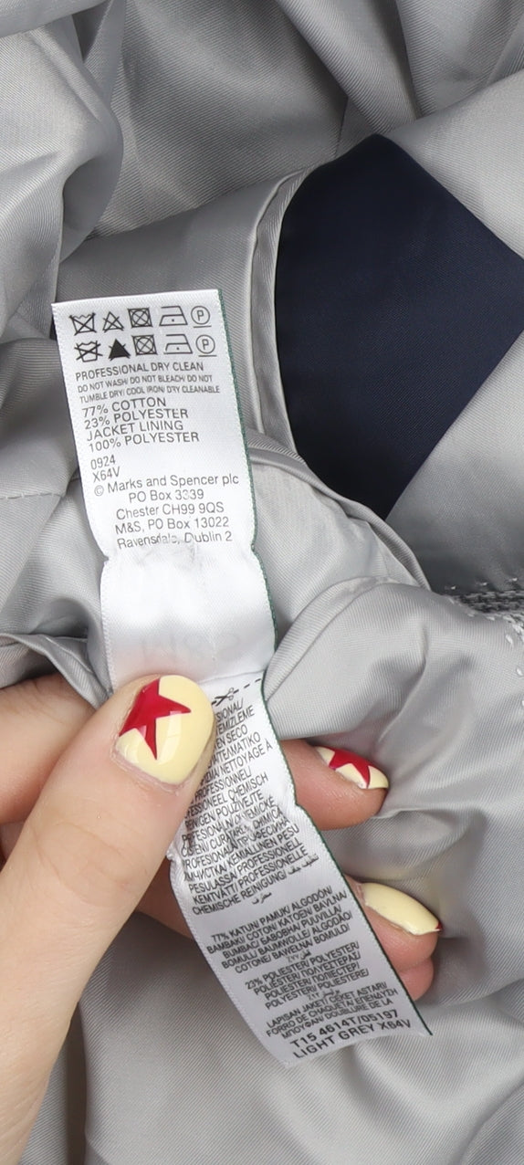 Marks and Spencer Men’s Grey Check Blazer Jacket 38R Cotton Blend