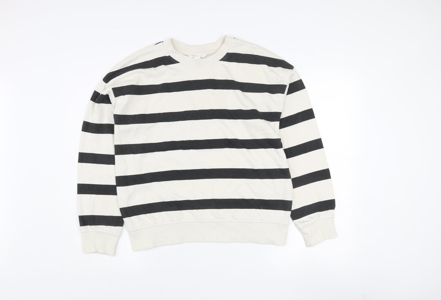H&M Womens Ivory & Black Striped Pullover Sweatshirt XS Cotton Blend