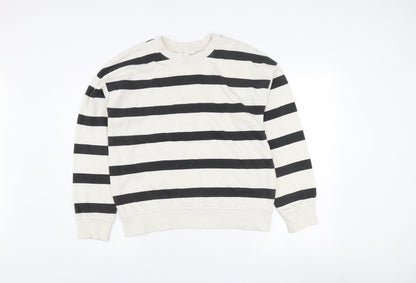 H&M Womens Ivory & Black Striped Pullover Sweatshirt XS Cotton Blend