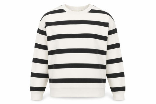 H&M Womens Ivory & Black Striped Pullover Sweatshirt XS Cotton Blend