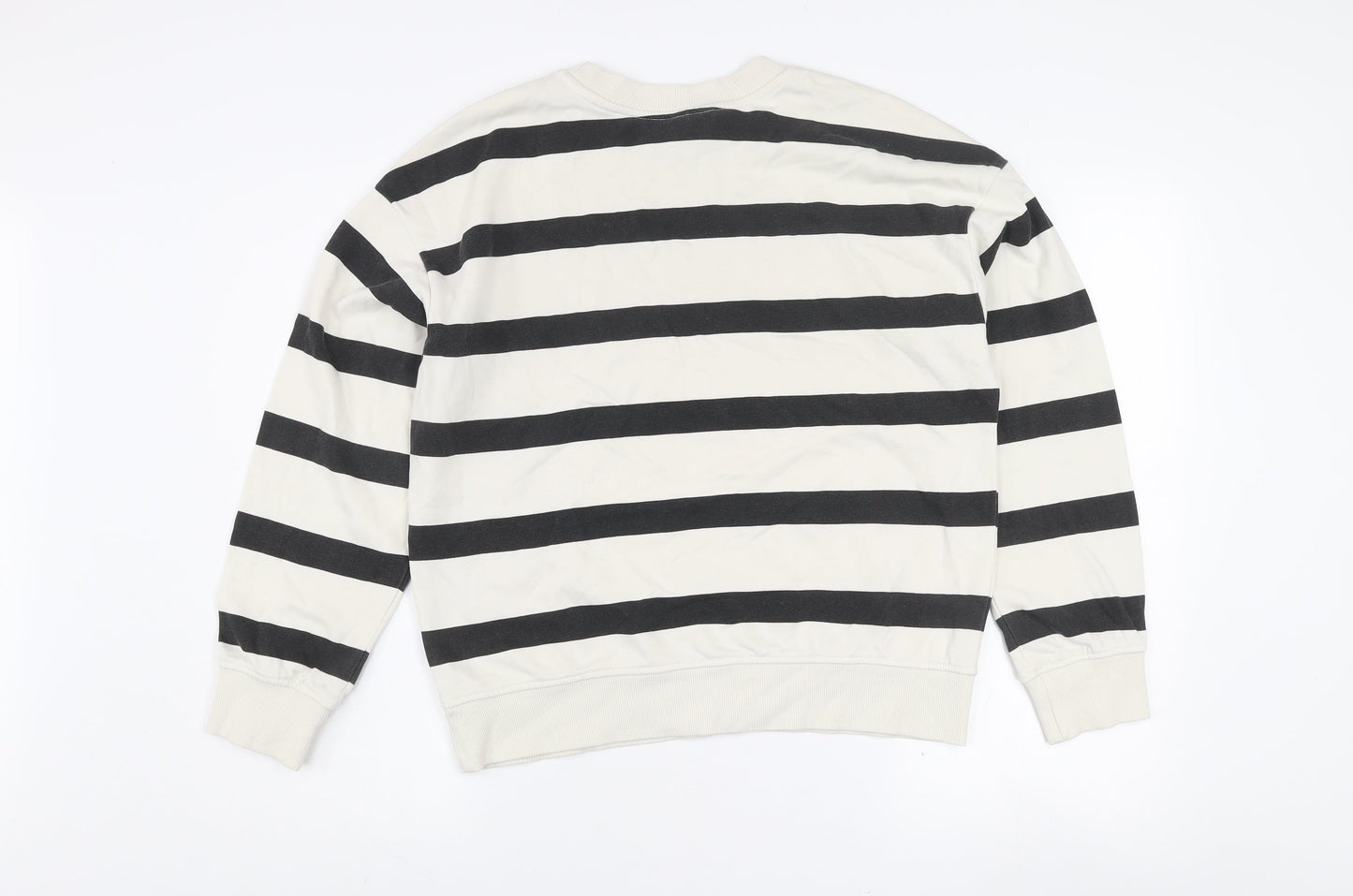H&M Womens Ivory & Black Striped Pullover Sweatshirt XS Cotton Blend