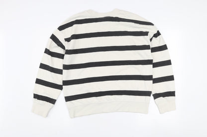H&M Womens Ivory & Black Striped Pullover Sweatshirt XS Cotton Blend