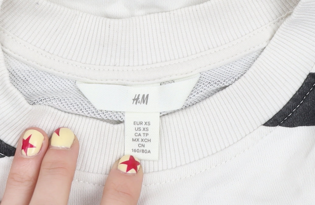 H&M Womens Ivory & Black Striped Pullover Sweatshirt XS Cotton Blend