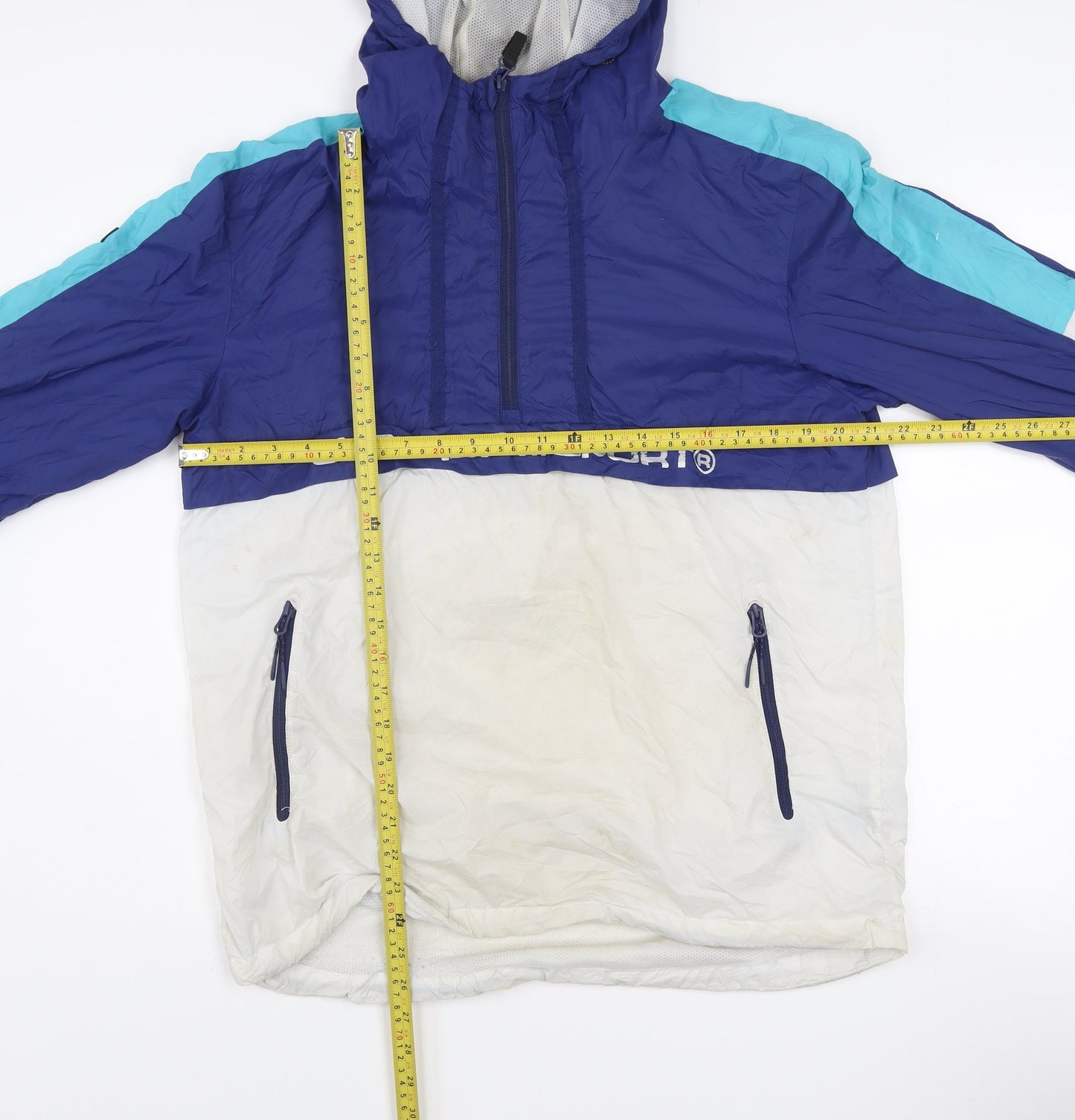 Superdry Men's Blue Windbreaker Jacket Size L Hooded Colourblock Sportswear