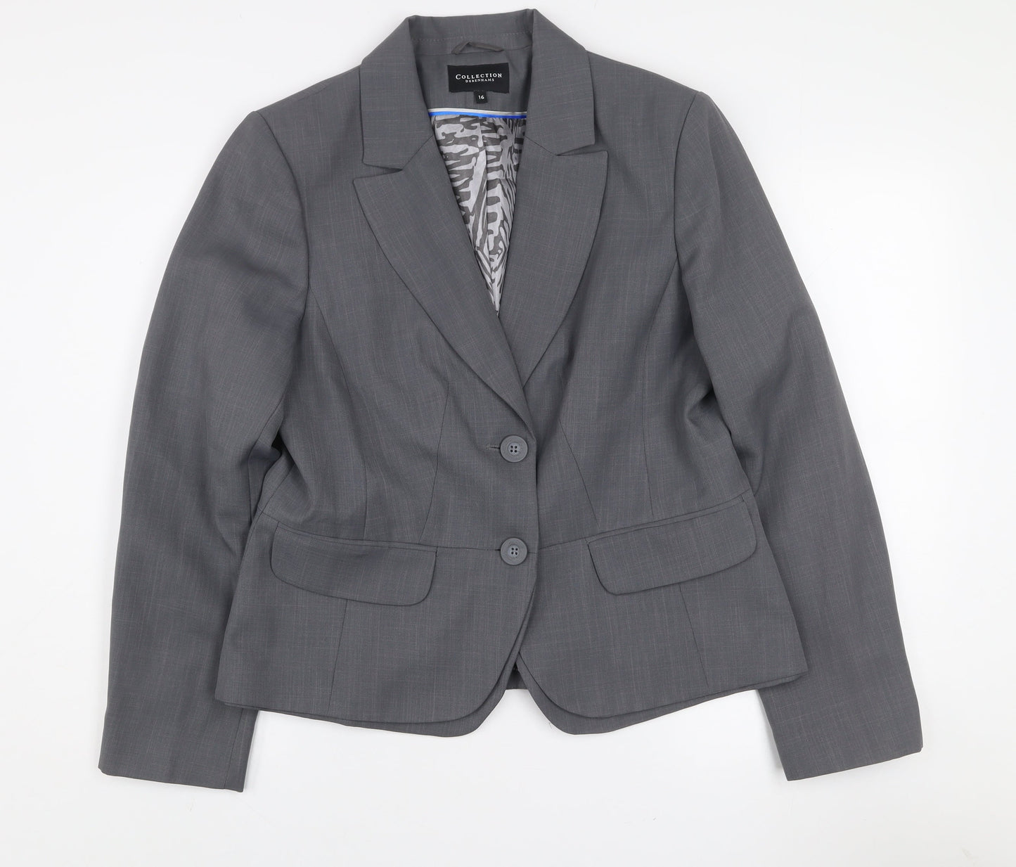 Debenhams Women Grey Size 16 Tailored Two-Button Suit Jacket