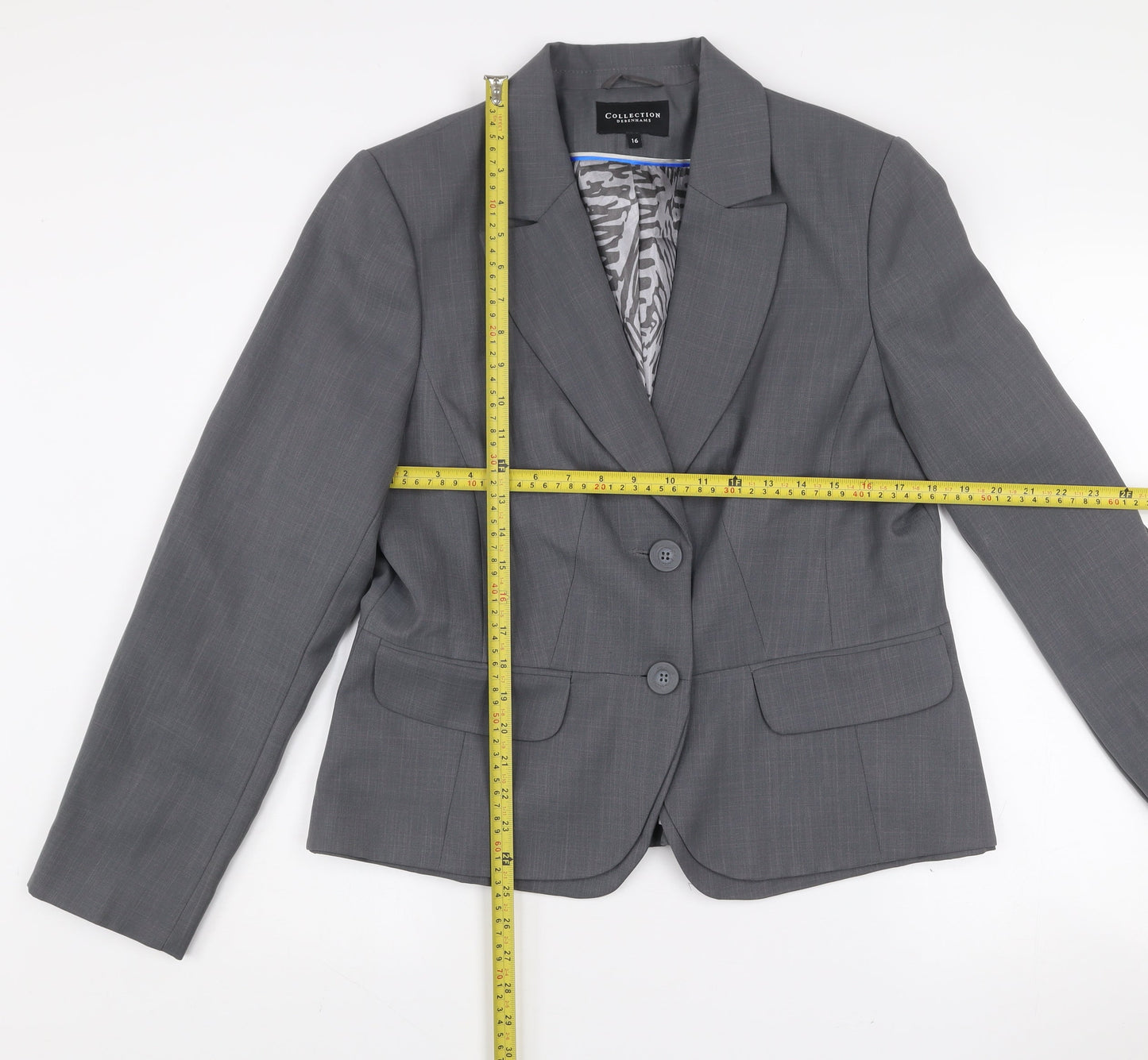 Debenhams Women Grey Size 16 Tailored Two-Button Suit Jacket