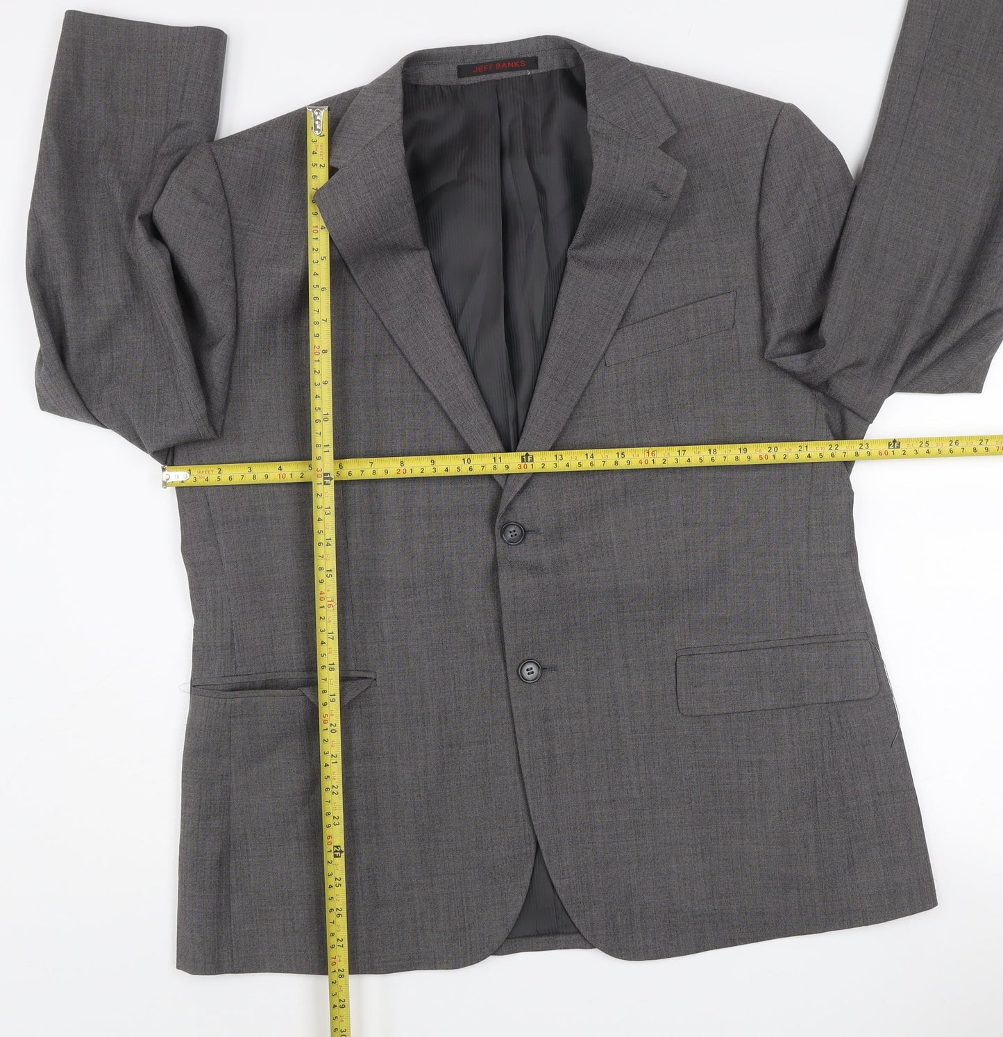 Jeff Banks Mens Grey Wool Blend Travel Plus Blazer Jacket 44 Short