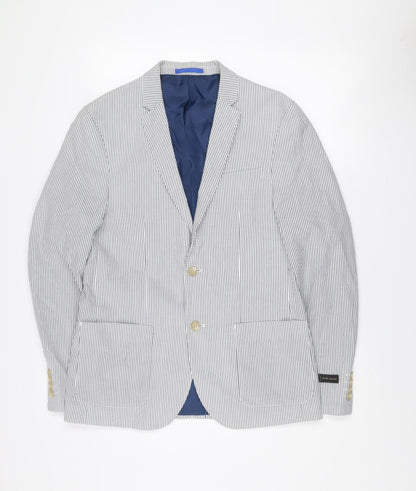 River Island Women Blue Striped Cotton Blazer Jacket UK 40 Two-Button
