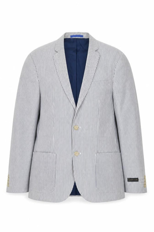 River Island Women Blue Striped Cotton Blazer Jacket UK 40 Two-Button